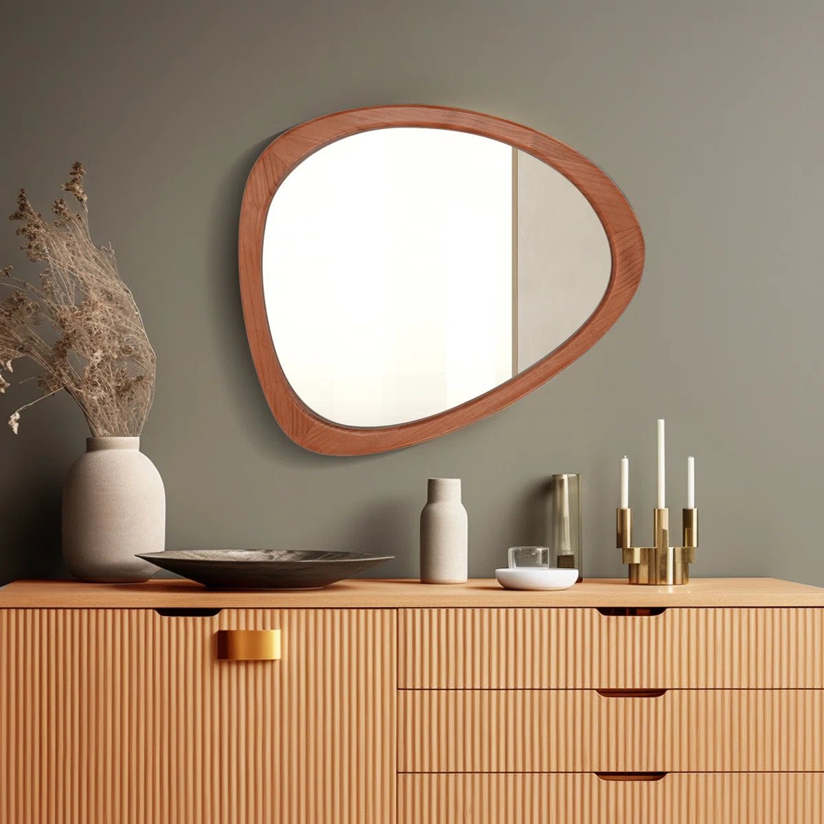 The Sculpt - Asymmetrical Wood Frame Mirror - Curved Reflection Co.