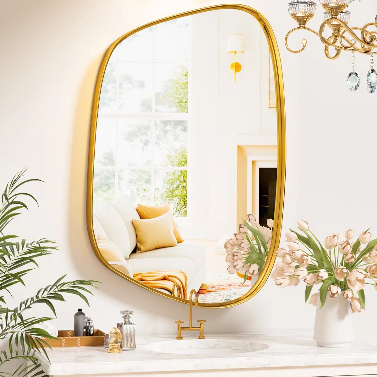 The Aura - Irregular Gold Wall Mirror - Curved Reflection Co.