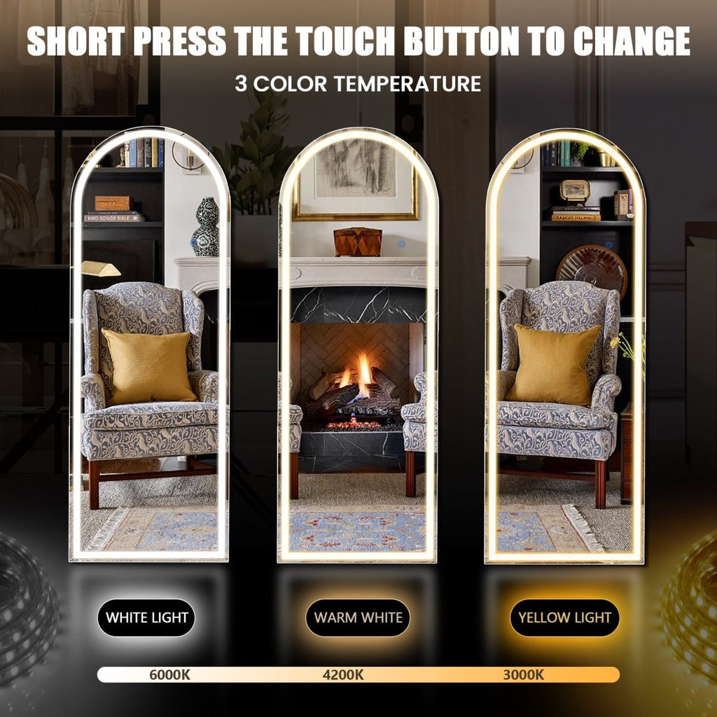 The Glow - LED Arched Full Length Floor Mirror - Curved Reflection Co.