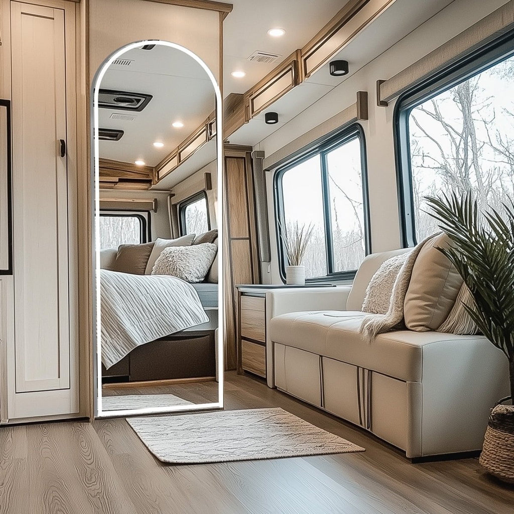 The Glow - LED Arched Full Length Floor Mirror - Curved Reflection Co.