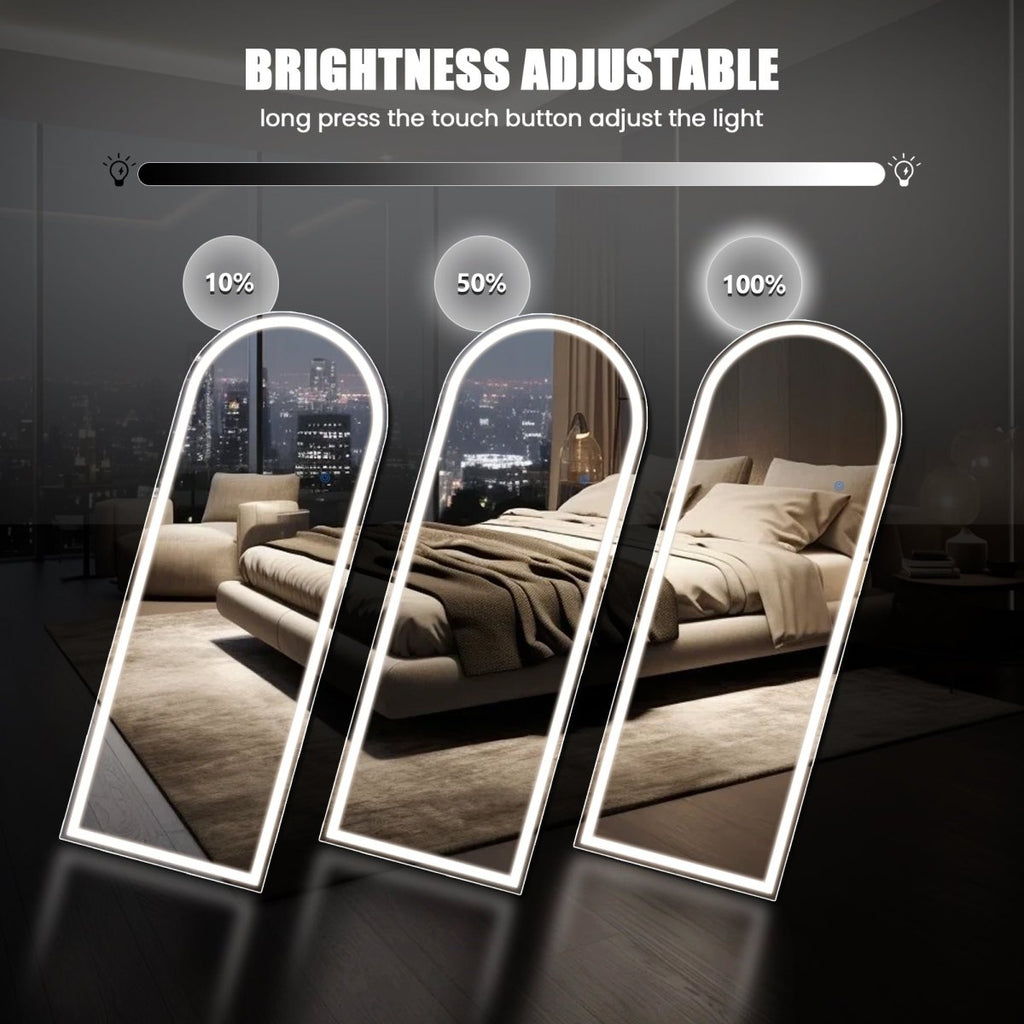 The Glow - LED Arched Full Length Floor Mirror - Curved Reflection Co.