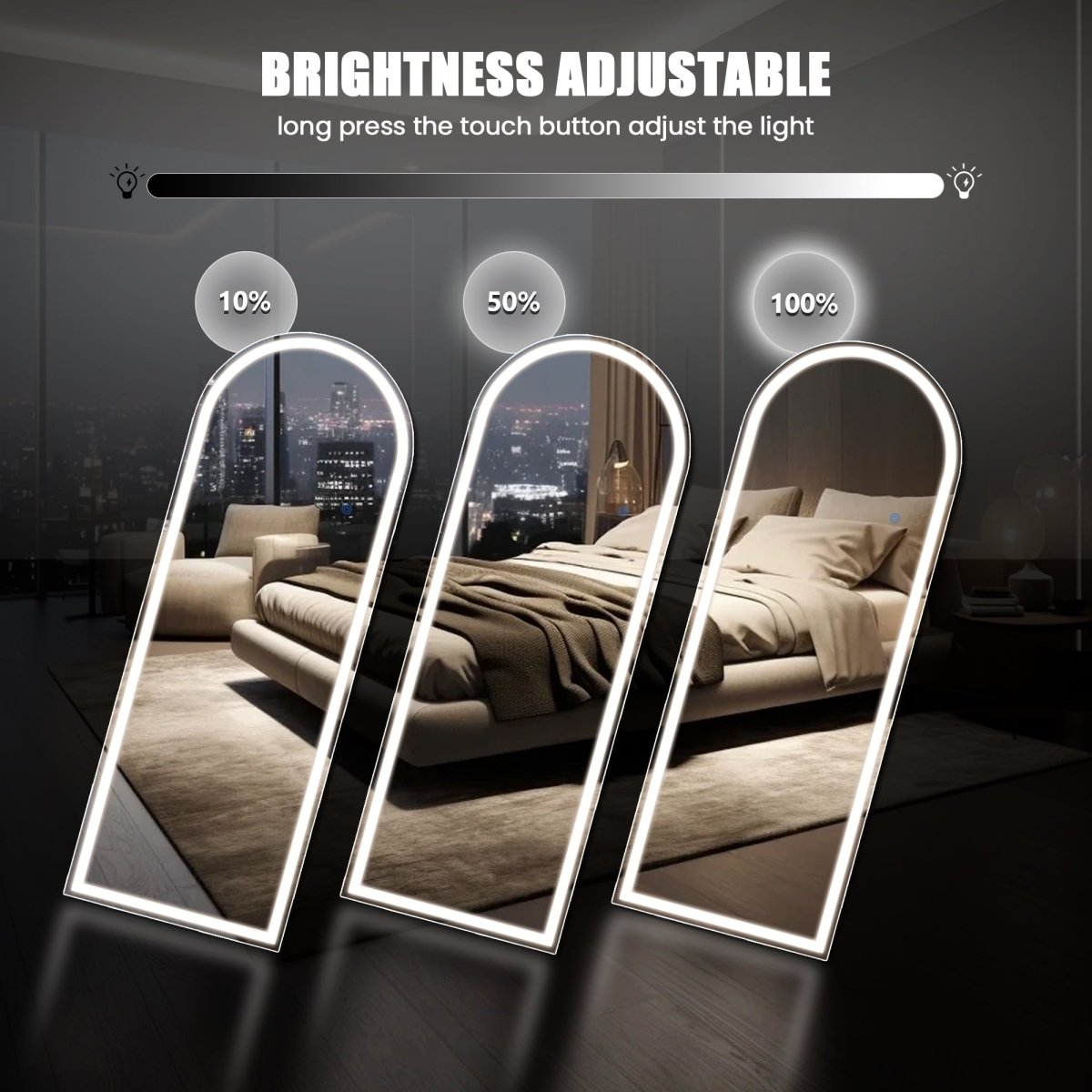 The Glow - LED Arched Full Length Floor Mirror - Curved Reflection Co.