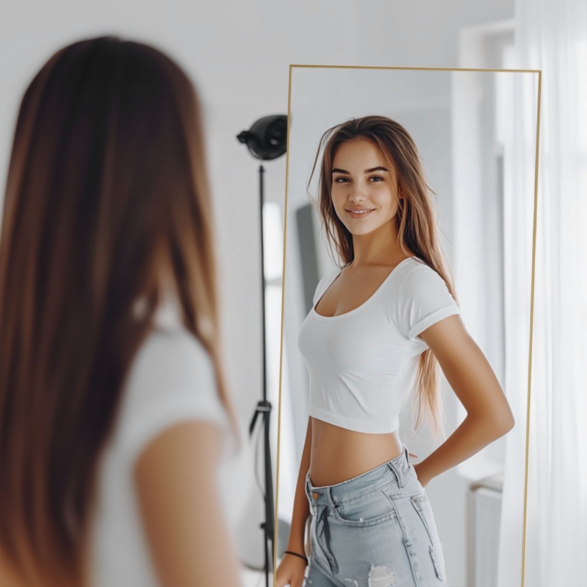 The Moderna - Rectangle Full Length Floor Mirror - Curved Reflection Co.