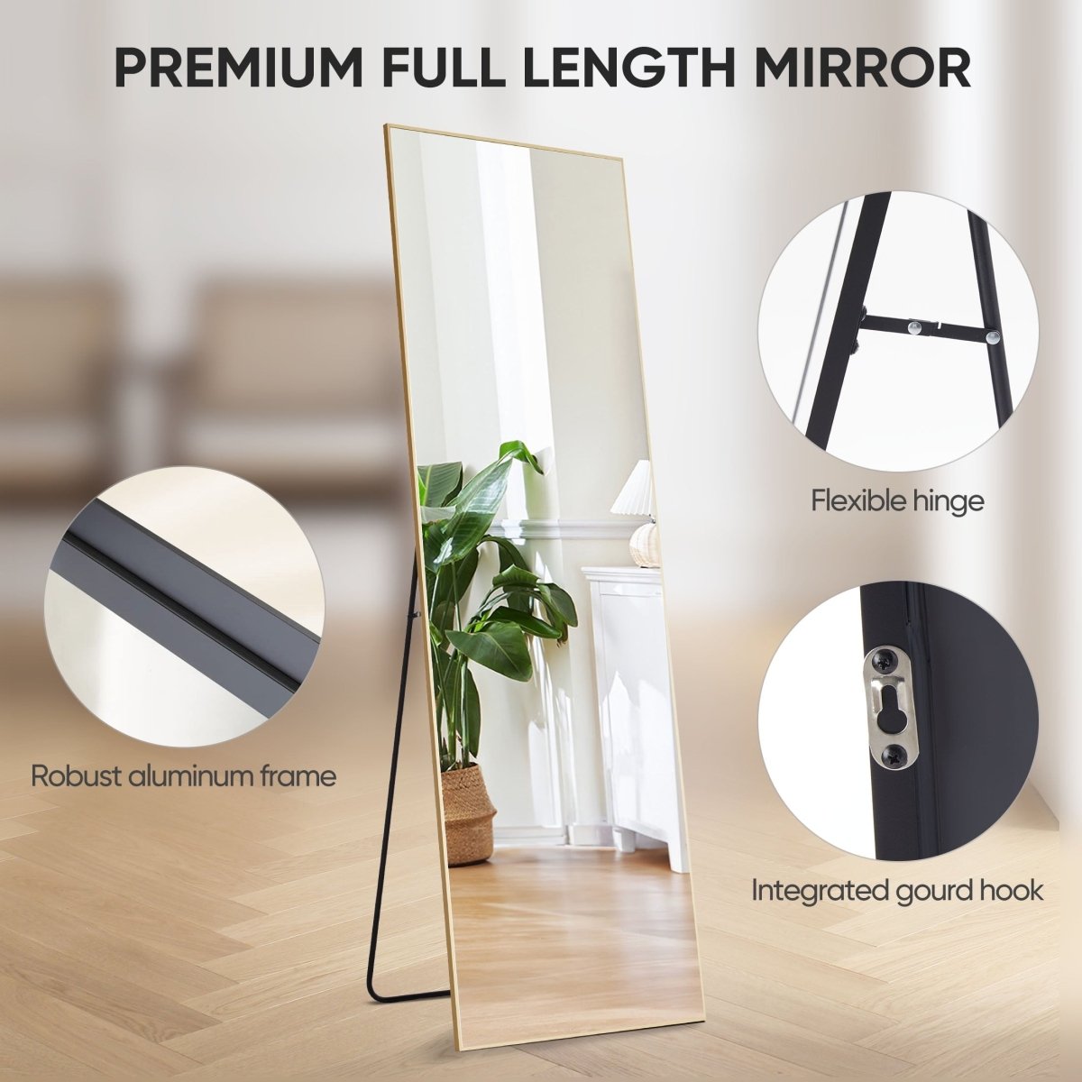 The Moderna - Rectangle Full Length Floor Mirror - Curved Reflection Co.