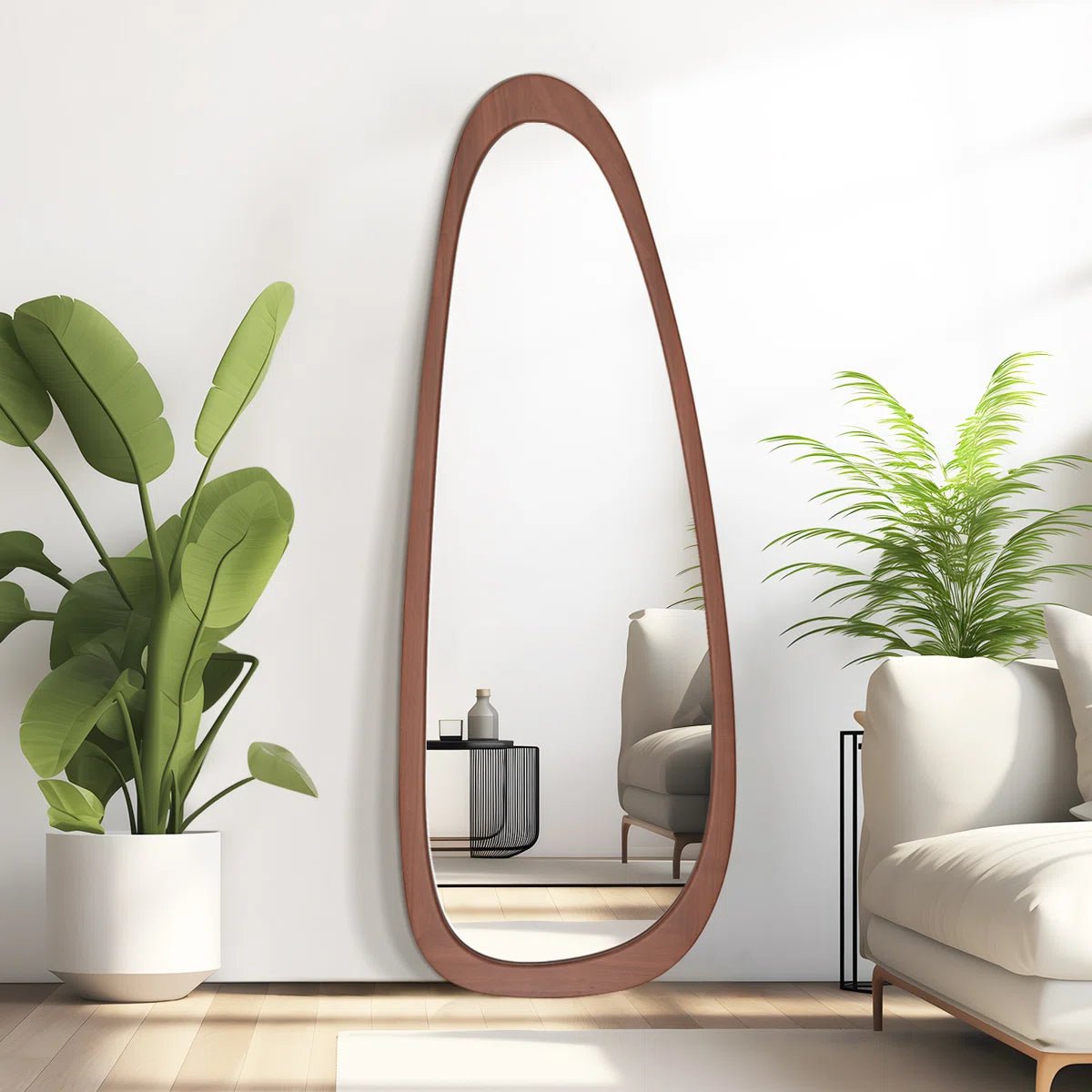 The Sculpt - Asymmetrical Wood Frame Mirror - Curved Reflection Co.