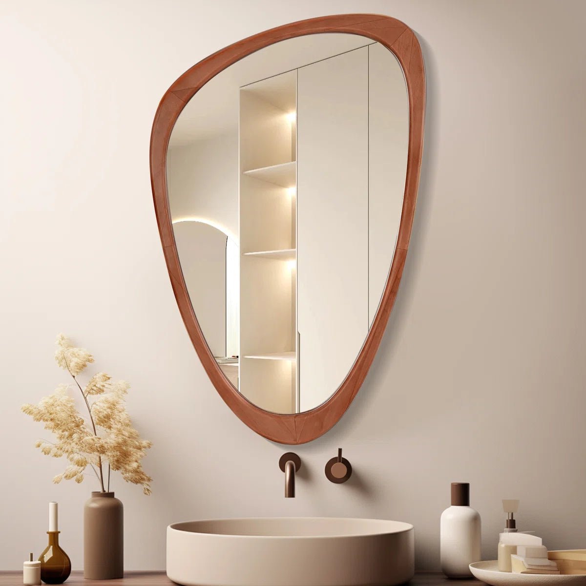The Sculpt - Asymmetrical Wood Frame Mirror - Curved Reflection Co.