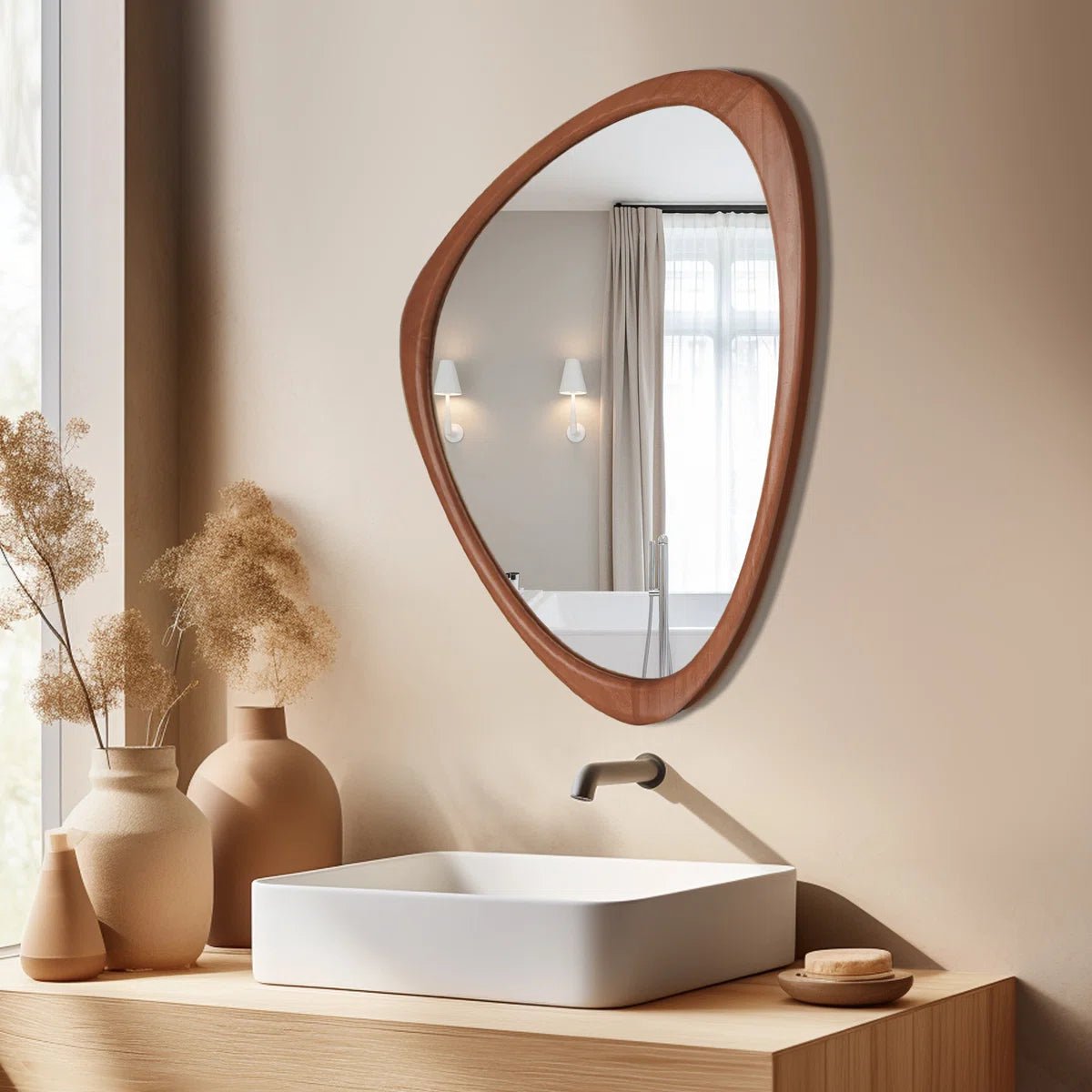 The Sculpt - Asymmetrical Wood Frame Mirror - Curved Reflection Co.