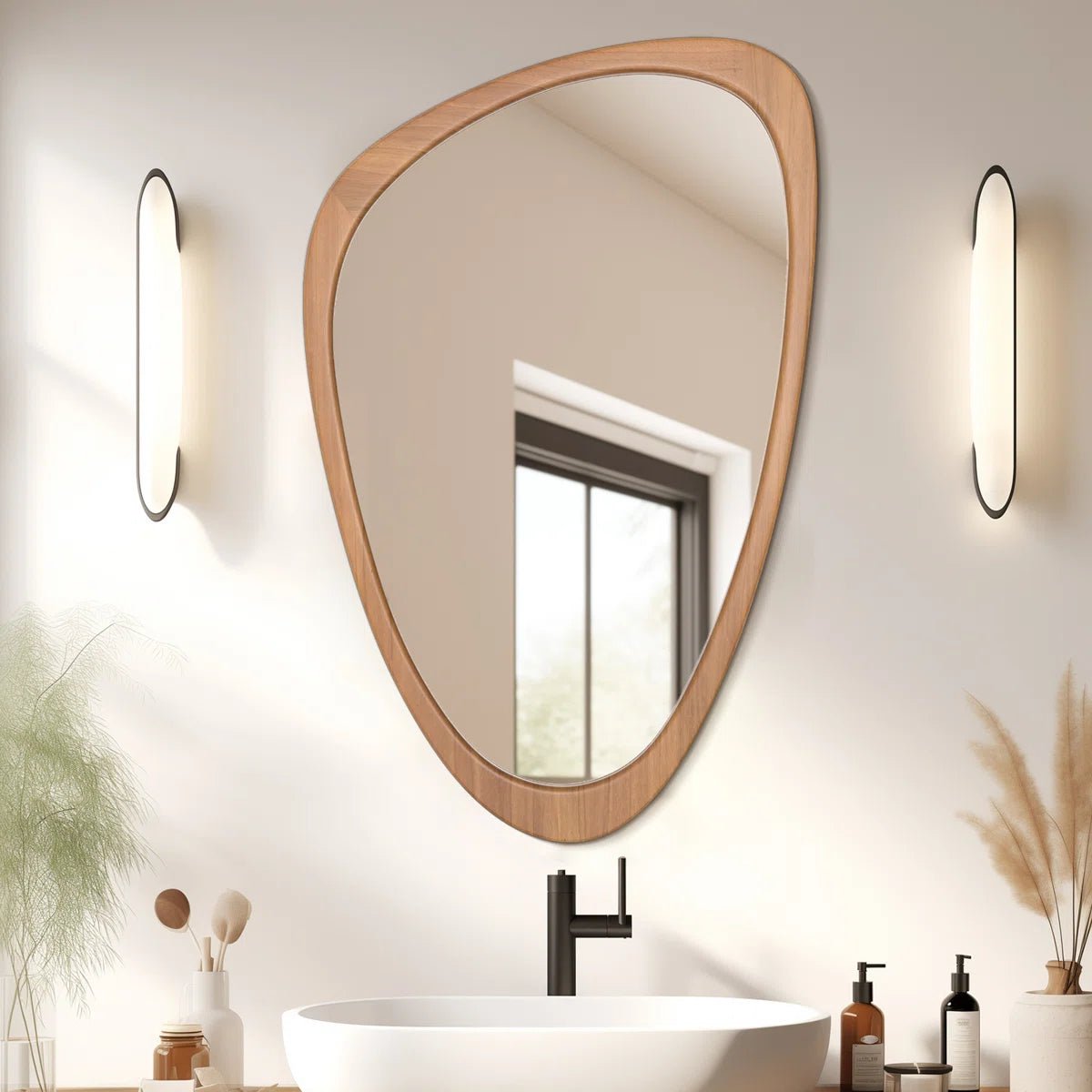 The Sculpt - Asymmetrical Wood Frame Mirror - Curved Reflection Co.