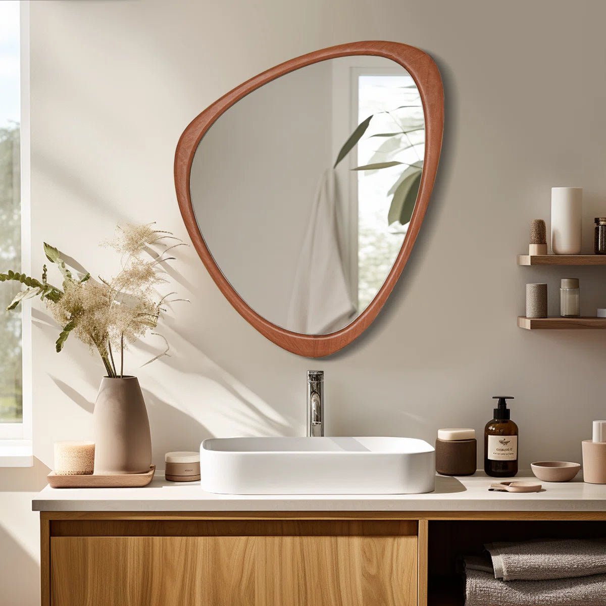 The Sculpt - Asymmetrical Wood Frame Mirror - Curved Reflection Co.
